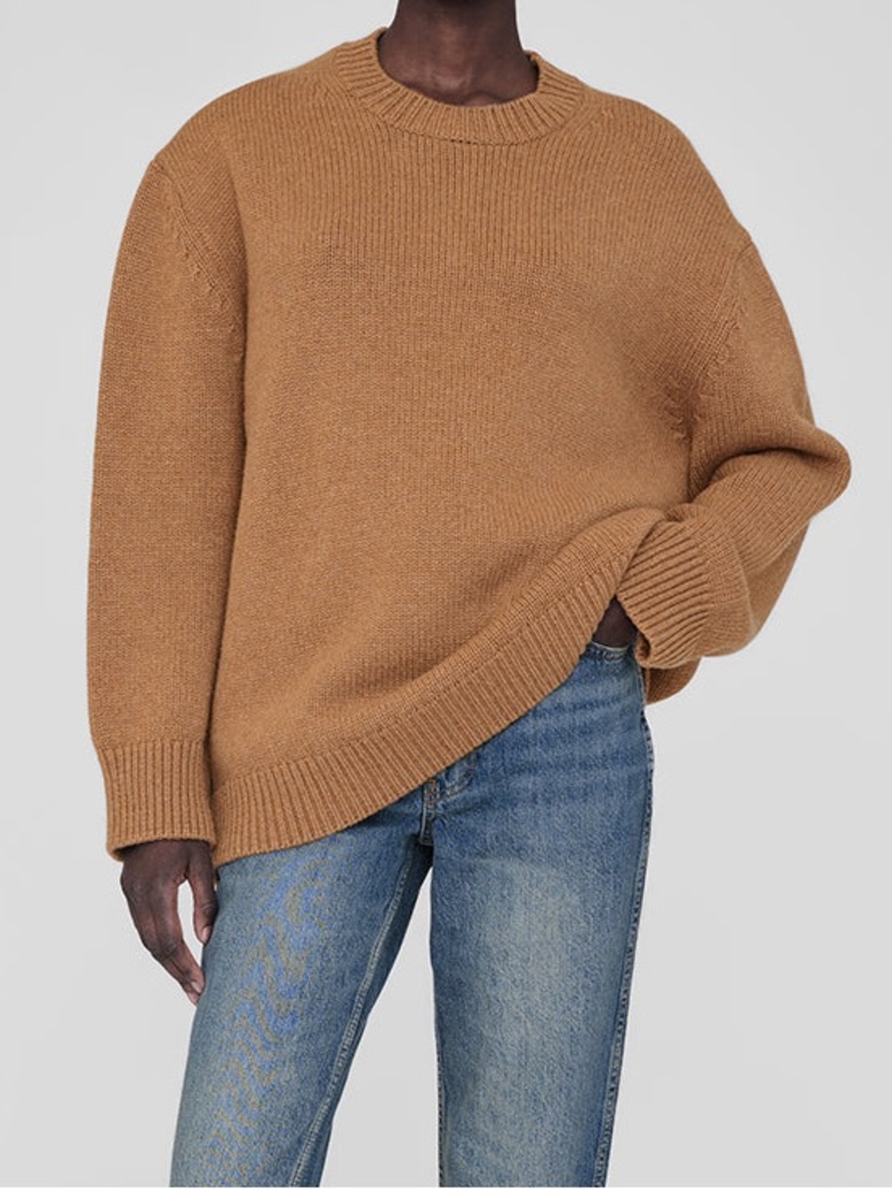 Anine Bing Cashmere Crewneck Sweater in Camel Brown